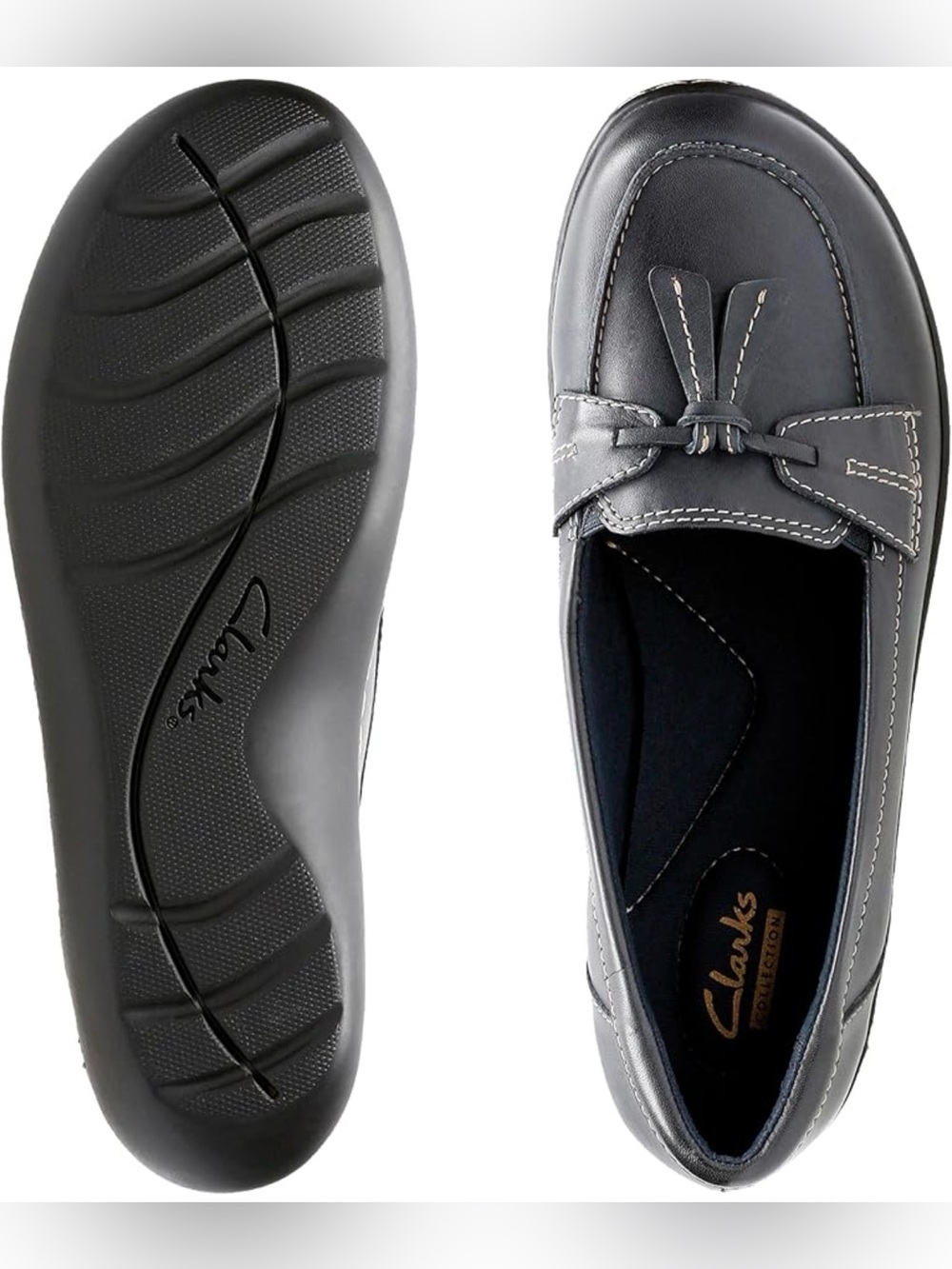 Clarks Womens Ashland Bubble Black Leather Slip On Loafer Size US 9.5M